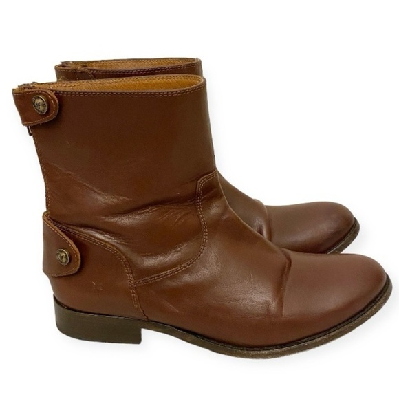 Frye Melissa Button Zip Short Cognac Ladies Ankle Boots Brown Booties Size 7.5 - Picture 1 of 14